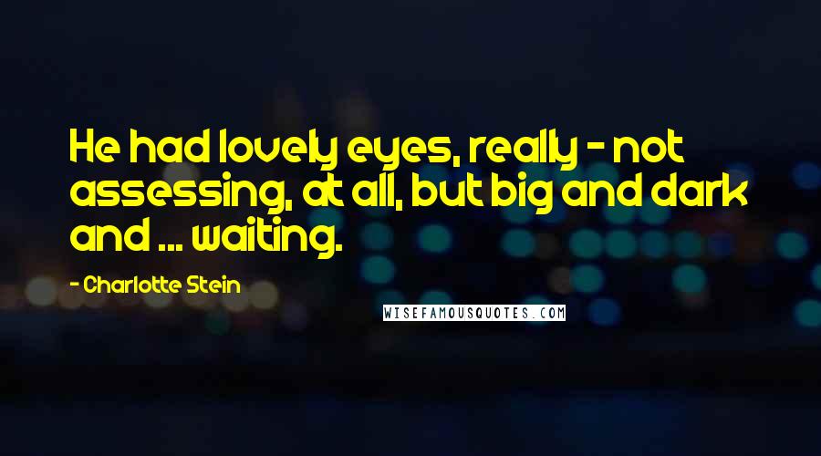 Charlotte Stein Quotes: He had lovely eyes, really - not assessing, at all, but big and dark and ... waiting.