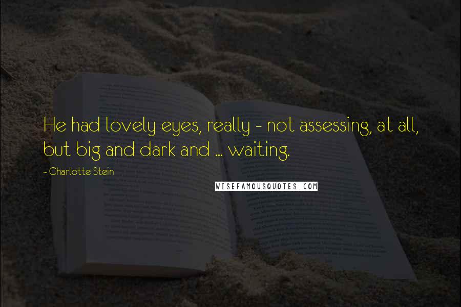 Charlotte Stein Quotes: He had lovely eyes, really - not assessing, at all, but big and dark and ... waiting.
