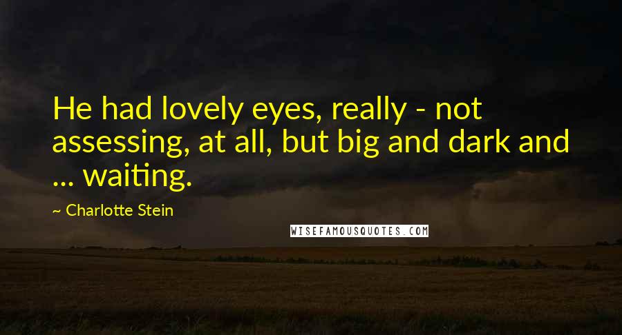 Charlotte Stein Quotes: He had lovely eyes, really - not assessing, at all, but big and dark and ... waiting.