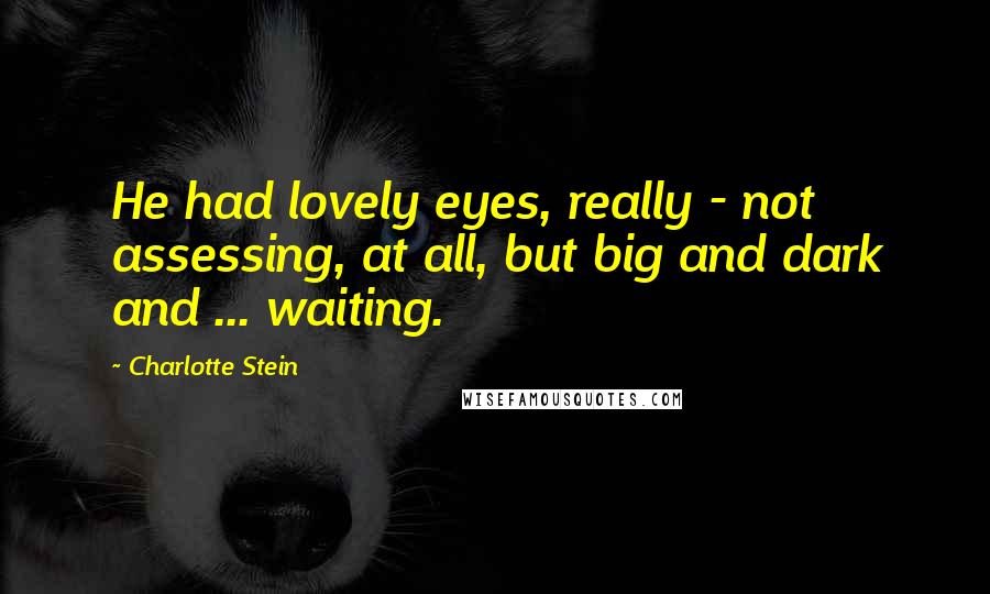 Charlotte Stein Quotes: He had lovely eyes, really - not assessing, at all, but big and dark and ... waiting.