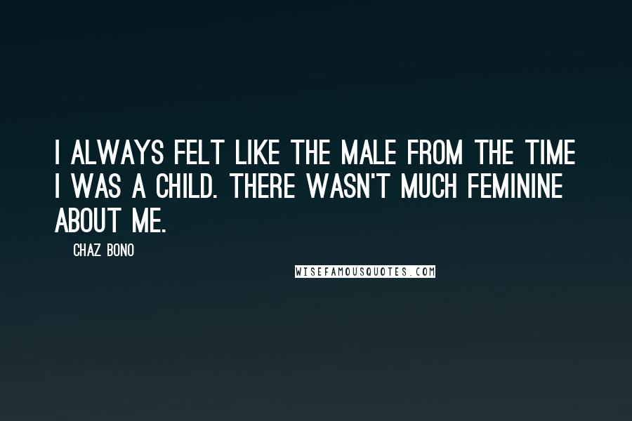 Chaz Bono Quotes: I always felt like the male from the time I was a child. There wasn't much feminine about me.