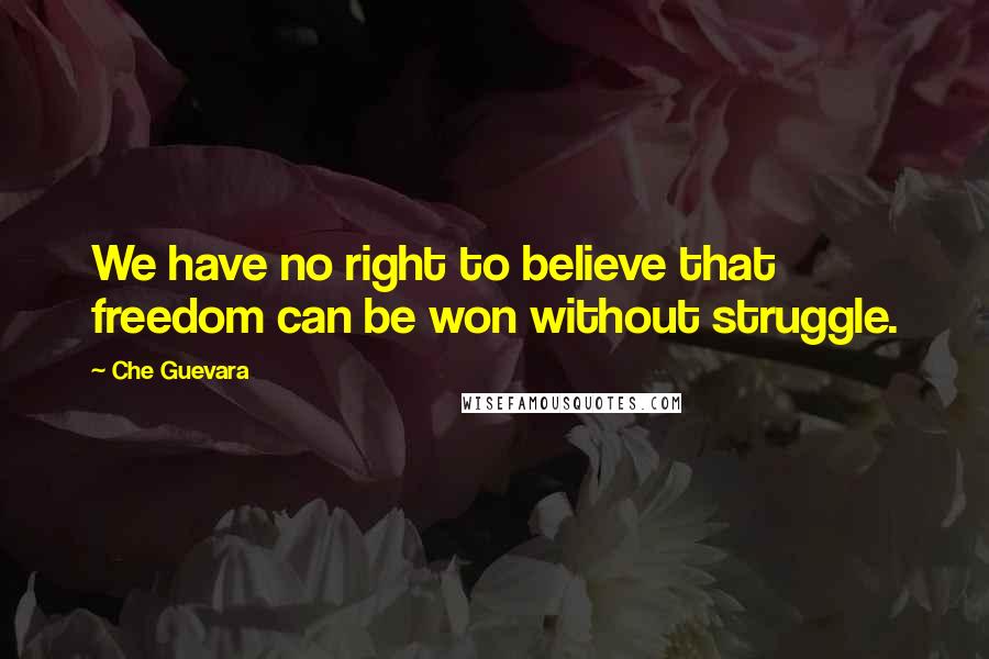 Che Guevara Quotes: We have no right to believe that freedom can be won without struggle.