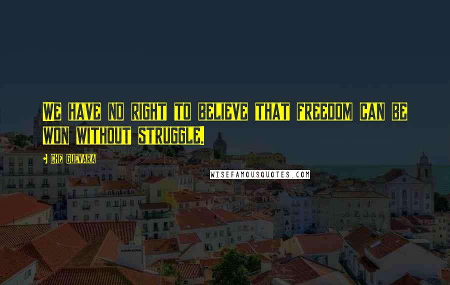 Che Guevara Quotes: We have no right to believe that freedom can be won without struggle.