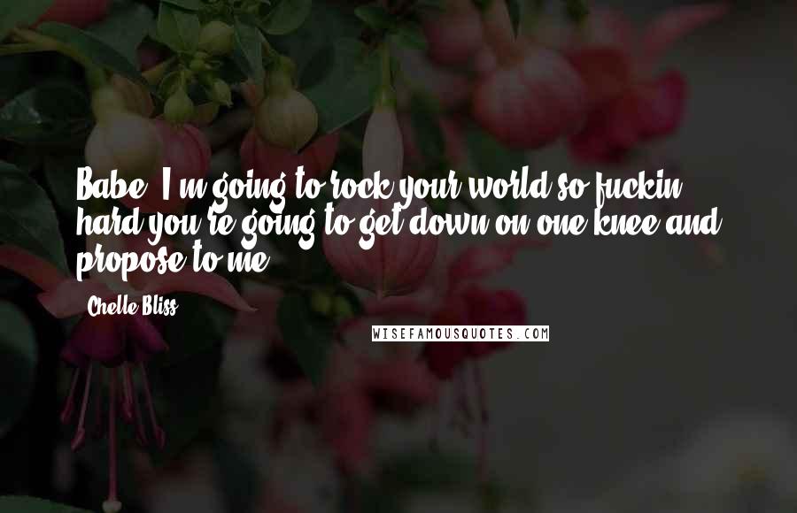 Chelle Bliss Quotes: Babe, I'm going to rock your world so fuckin' hard you're going to get down on one knee and propose to me.