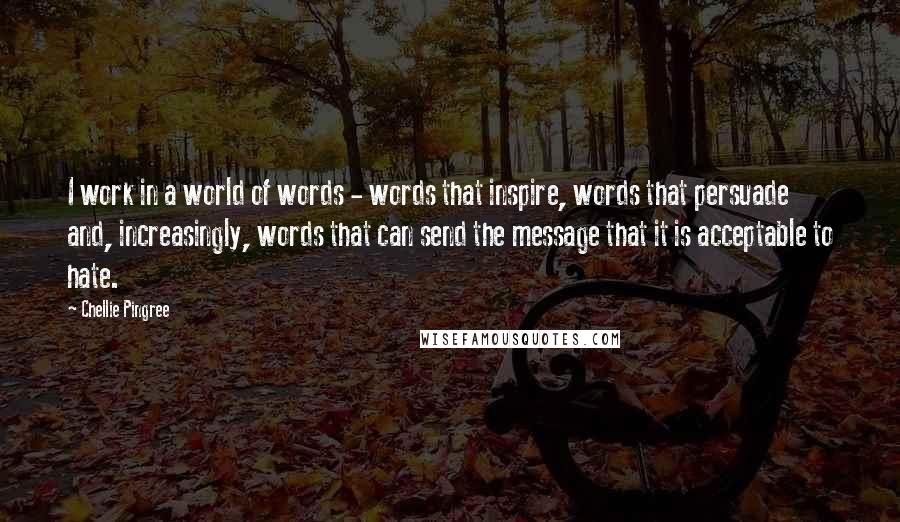 Chellie Pingree Quotes: I work in a world of words - words that inspire, words that persuade and, increasingly, words that can send the message that it is acceptable to hate.