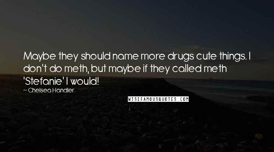 Chelsea Handler Quotes: Maybe they should name more drugs cute things. I don't do meth, but maybe if they called meth 'Stefanie' I would!