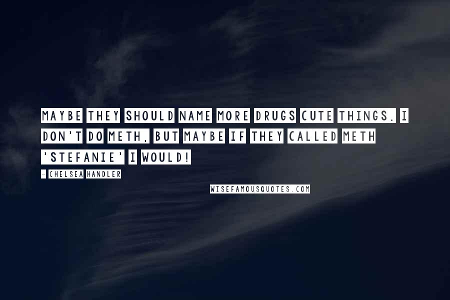 Chelsea Handler Quotes: Maybe they should name more drugs cute things. I don't do meth, but maybe if they called meth 'Stefanie' I would!