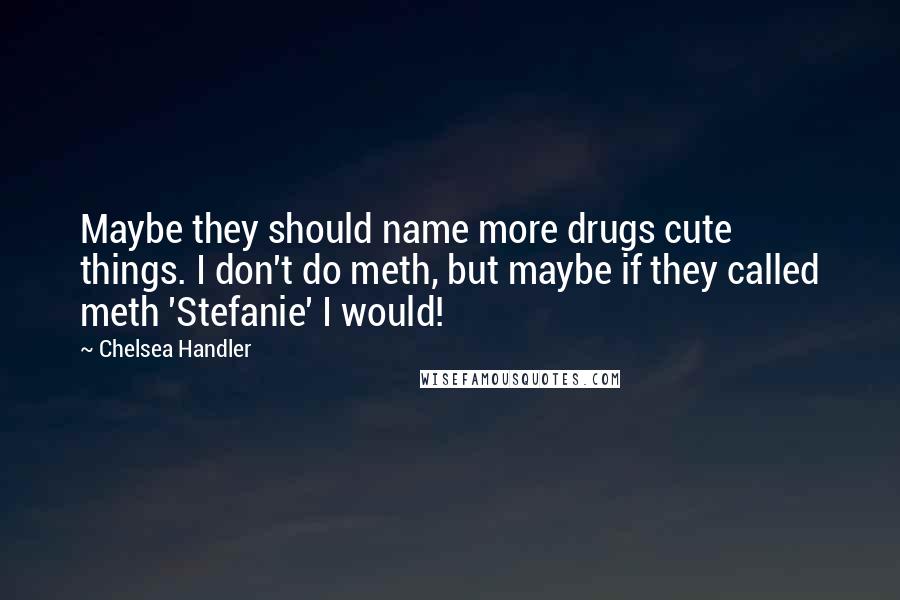Chelsea Handler Quotes: Maybe they should name more drugs cute things. I don't do meth, but maybe if they called meth 'Stefanie' I would!