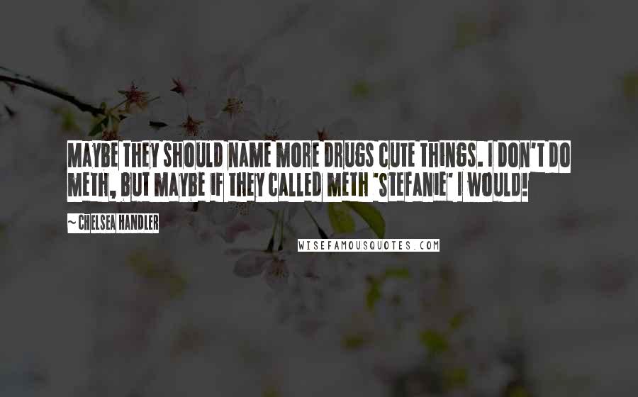Chelsea Handler Quotes: Maybe they should name more drugs cute things. I don't do meth, but maybe if they called meth 'Stefanie' I would!
