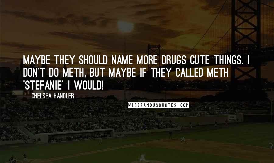 Chelsea Handler Quotes: Maybe they should name more drugs cute things. I don't do meth, but maybe if they called meth 'Stefanie' I would!