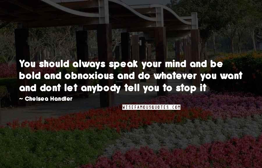 Chelsea Handler Quotes: You should always speak your mind and be bold and obnoxious and do whatever you want and dont let anybody tell you to stop it