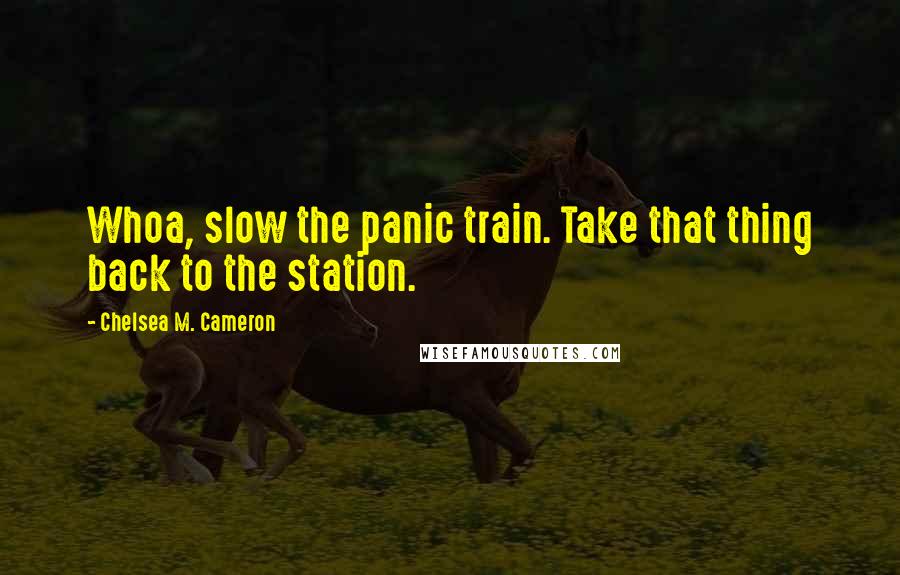 Chelsea M. Cameron Quotes: Whoa, slow the panic train. Take that thing back to the station.