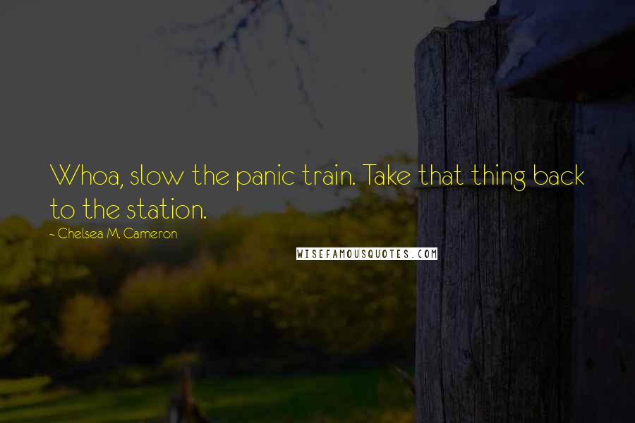 Chelsea M. Cameron Quotes: Whoa, slow the panic train. Take that thing back to the station.