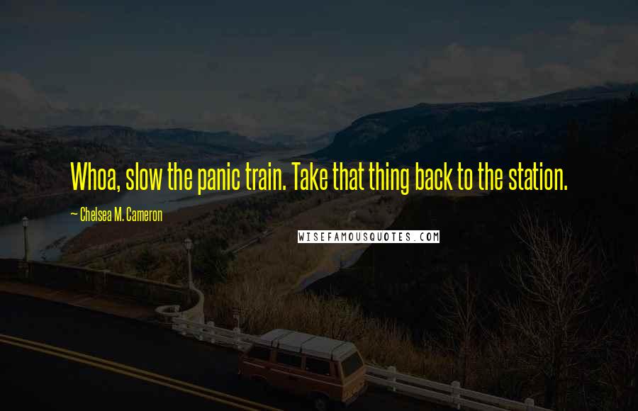 Chelsea M. Cameron Quotes: Whoa, slow the panic train. Take that thing back to the station.