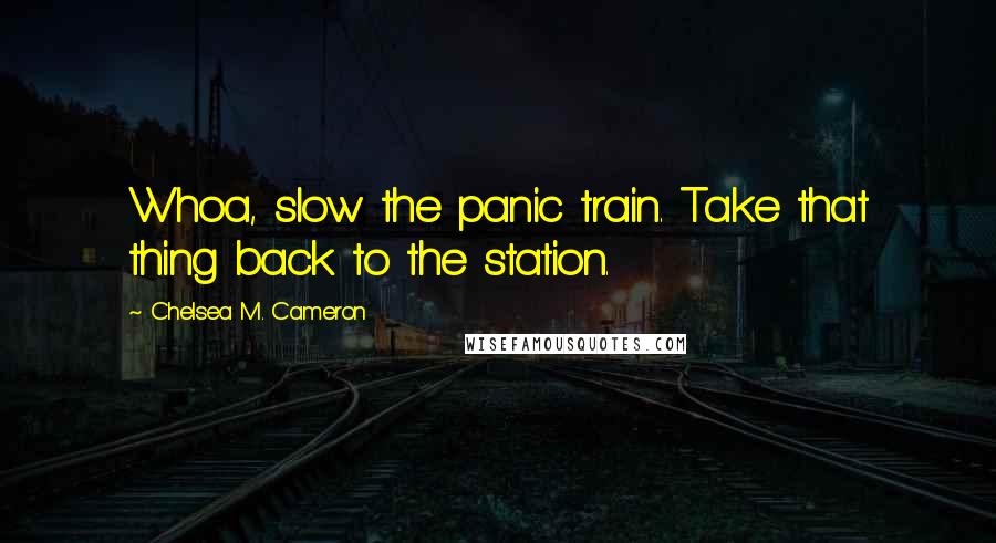 Chelsea M. Cameron Quotes: Whoa, slow the panic train. Take that thing back to the station.