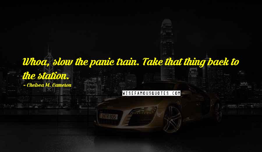 Chelsea M. Cameron Quotes: Whoa, slow the panic train. Take that thing back to the station.