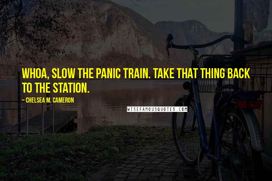 Chelsea M. Cameron Quotes: Whoa, slow the panic train. Take that thing back to the station.