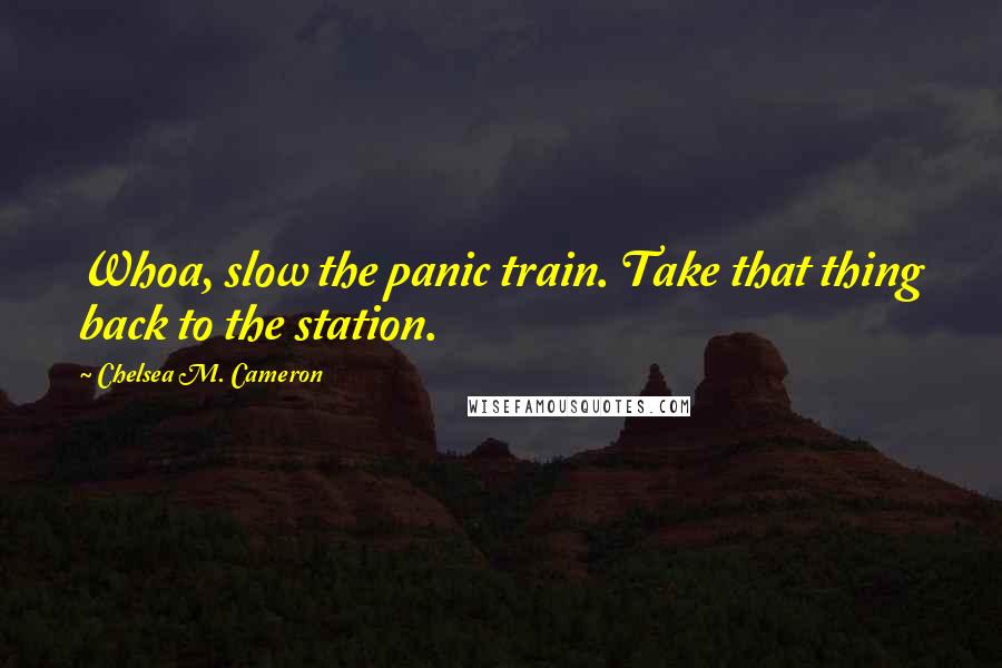 Chelsea M. Cameron Quotes: Whoa, slow the panic train. Take that thing back to the station.