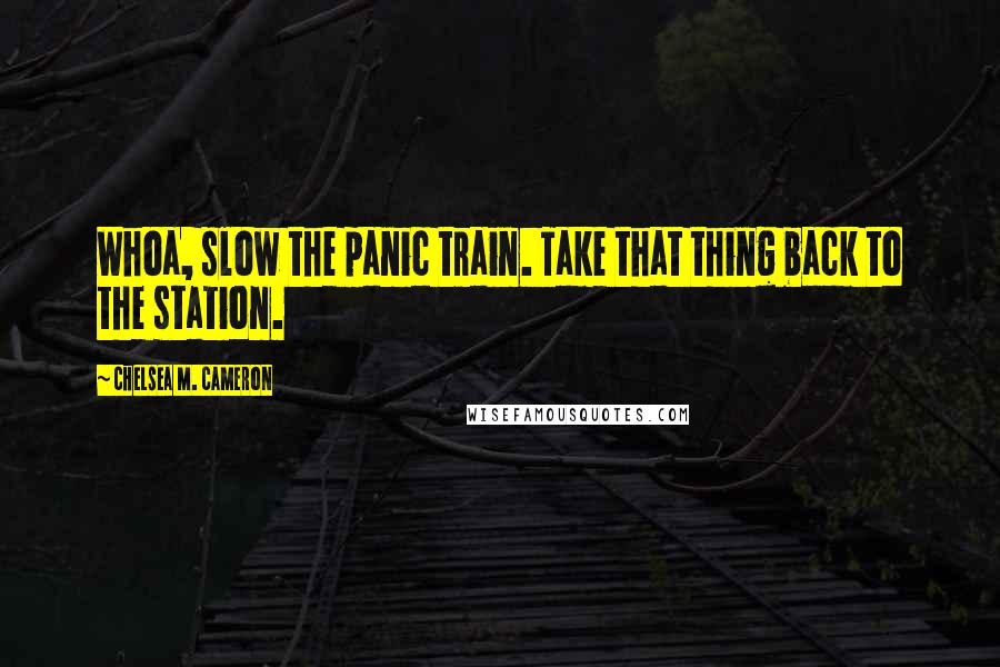 Chelsea M. Cameron Quotes: Whoa, slow the panic train. Take that thing back to the station.