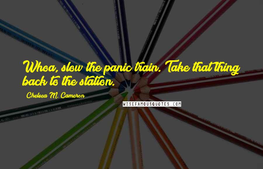 Chelsea M. Cameron Quotes: Whoa, slow the panic train. Take that thing back to the station.