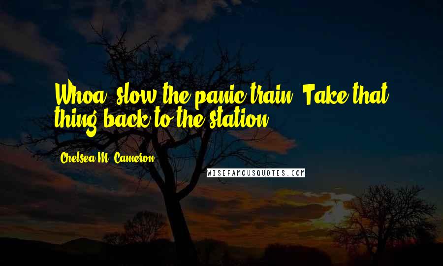 Chelsea M. Cameron Quotes: Whoa, slow the panic train. Take that thing back to the station.