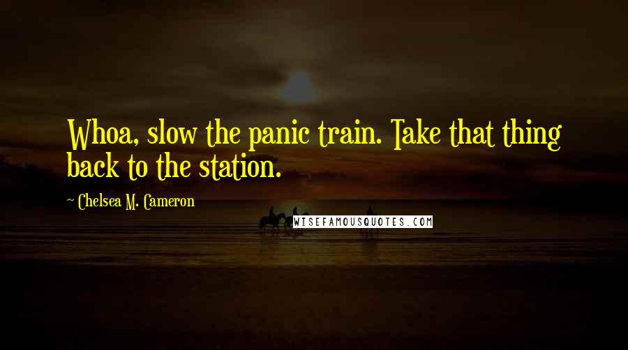 Chelsea M. Cameron Quotes: Whoa, slow the panic train. Take that thing back to the station.