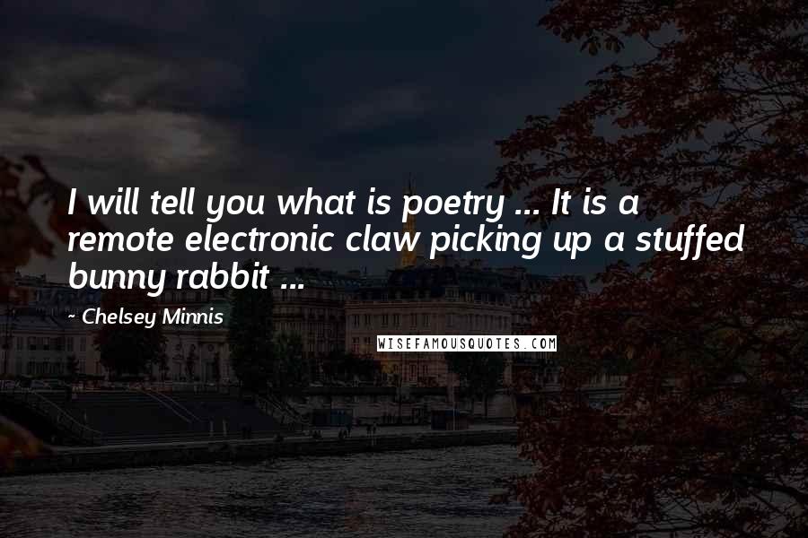 Chelsey Minnis Quotes: I will tell you what is poetry ... It is a remote electronic claw picking up a stuffed bunny rabbit ...