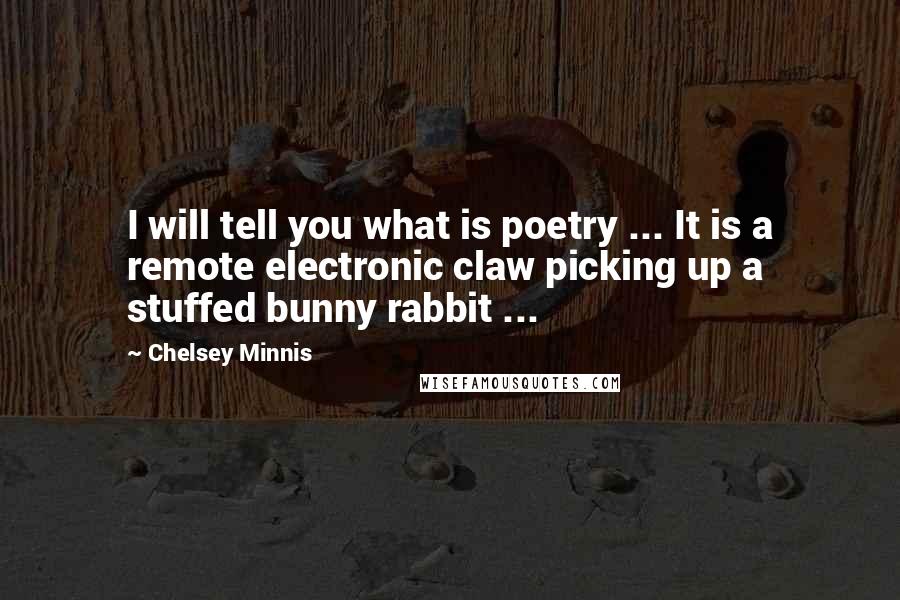 Chelsey Minnis Quotes: I will tell you what is poetry ... It is a remote electronic claw picking up a stuffed bunny rabbit ...