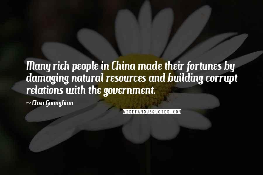 Chen Guangbiao Quotes: Many rich people in China made their fortunes by damaging natural resources and building corrupt relations with the government.