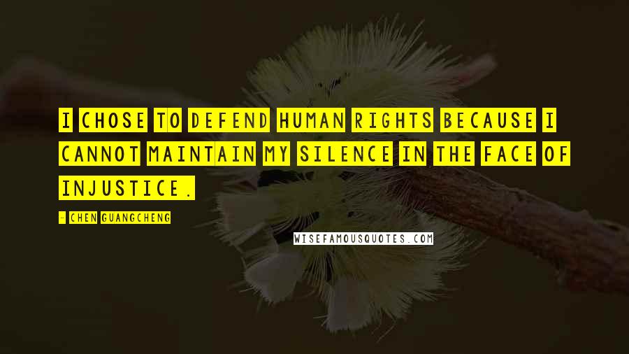 Chen Guangcheng Quotes: I chose to defend human rights because I cannot maintain my silence in the face of injustice.