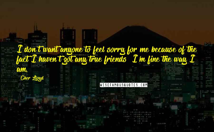 Cher Lloyd Quotes: I don't want anyone to feel sorry for me because of the fact I haven't got any true friends! I'm fine the way I am.