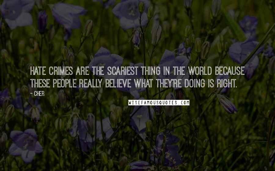 Cher Quotes: Hate crimes are the scariest thing in the world because these people really believe what they're doing is right.