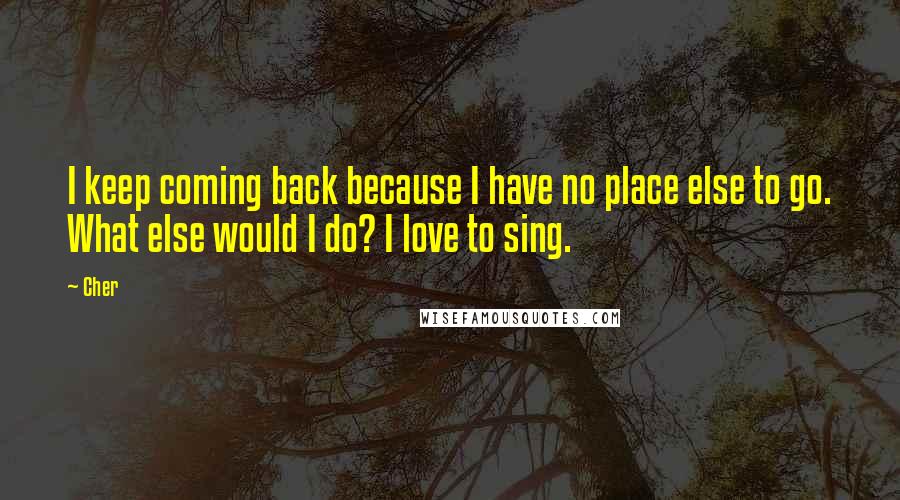 Cher Quotes: I keep coming back because I have no place else to go. What else would I do? I love to sing.