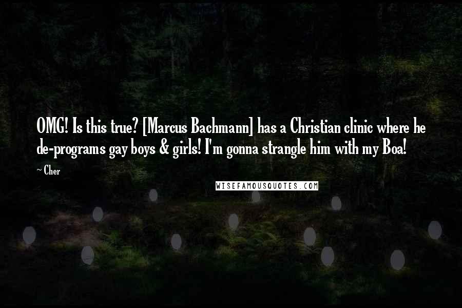 Cher Quotes: OMG! Is this true? [Marcus Bachmann] has a Christian clinic where he de-programs gay boys & girls! I'm gonna strangle him with my Boa!