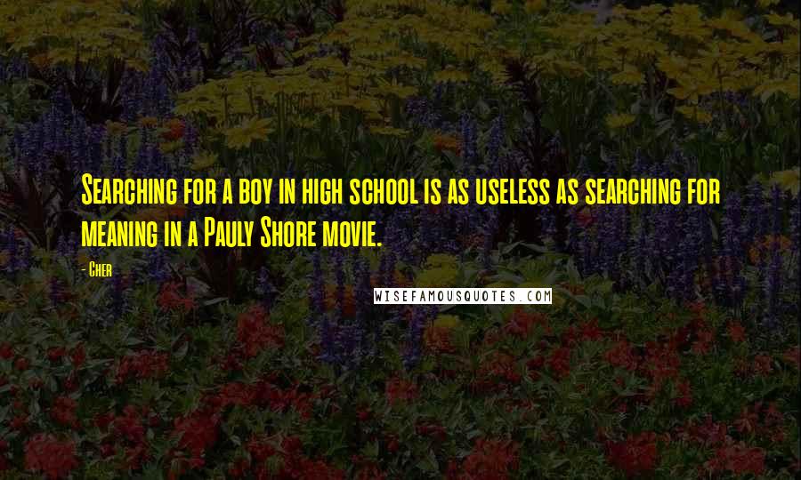 Cher Quotes: Searching for a boy in high school is as useless as searching for meaning in a Pauly Shore movie.