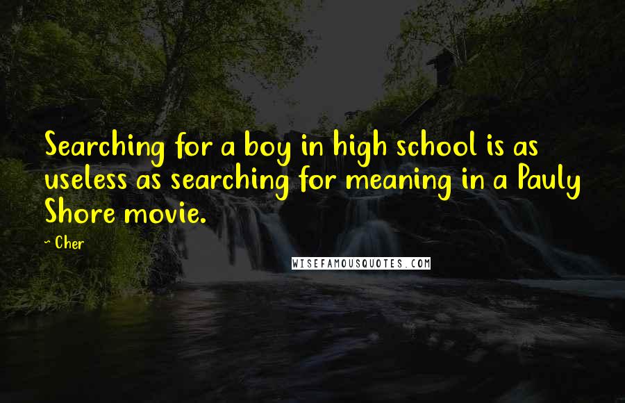 Cher Quotes: Searching for a boy in high school is as useless as searching for meaning in a Pauly Shore movie.
