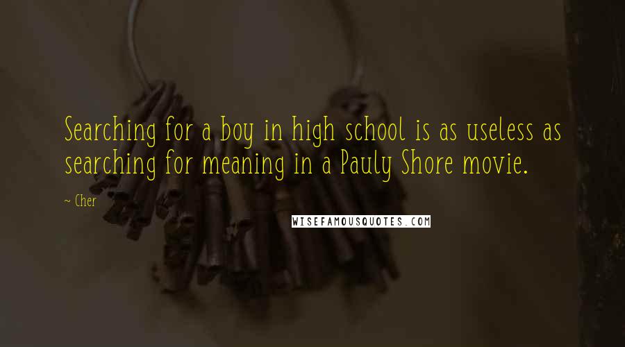 Cher Quotes: Searching for a boy in high school is as useless as searching for meaning in a Pauly Shore movie.