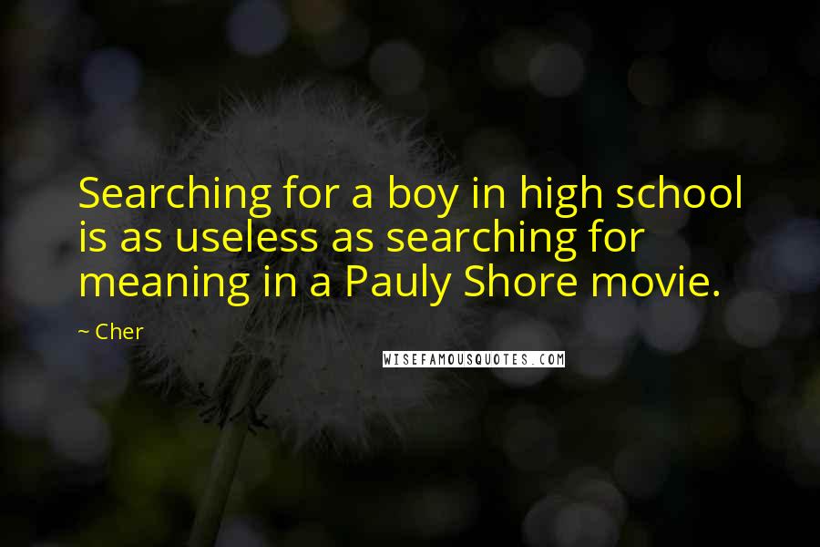Cher Quotes: Searching for a boy in high school is as useless as searching for meaning in a Pauly Shore movie.
