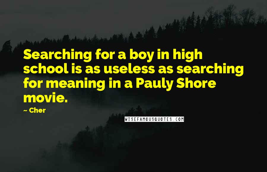 Cher Quotes: Searching for a boy in high school is as useless as searching for meaning in a Pauly Shore movie.
