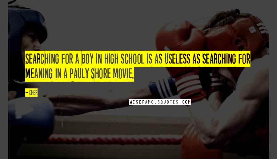 Cher Quotes: Searching for a boy in high school is as useless as searching for meaning in a Pauly Shore movie.