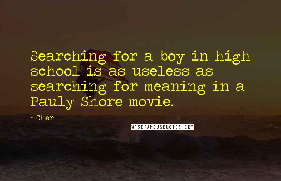 Cher Quotes: Searching for a boy in high school is as useless as searching for meaning in a Pauly Shore movie.