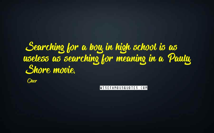 Cher Quotes: Searching for a boy in high school is as useless as searching for meaning in a Pauly Shore movie.