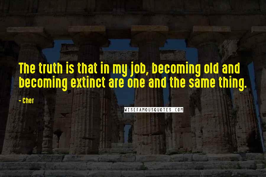 Cher Quotes: The truth is that in my job, becoming old and becoming extinct are one and the same thing.