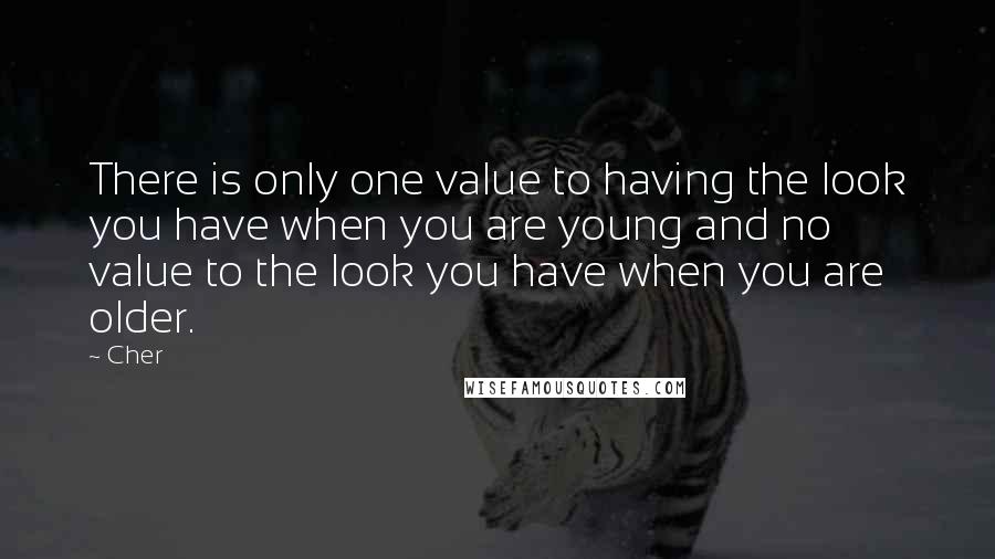 Cher Quotes: There is only one value to having the look you have when you are young and no value to the look you have when you are older.