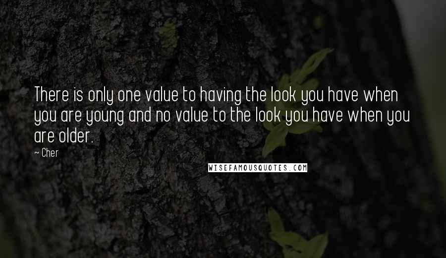 Cher Quotes: There is only one value to having the look you have when you are young and no value to the look you have when you are older.