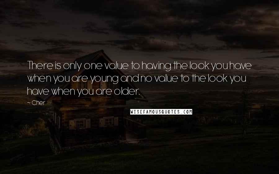 Cher Quotes: There is only one value to having the look you have when you are young and no value to the look you have when you are older.