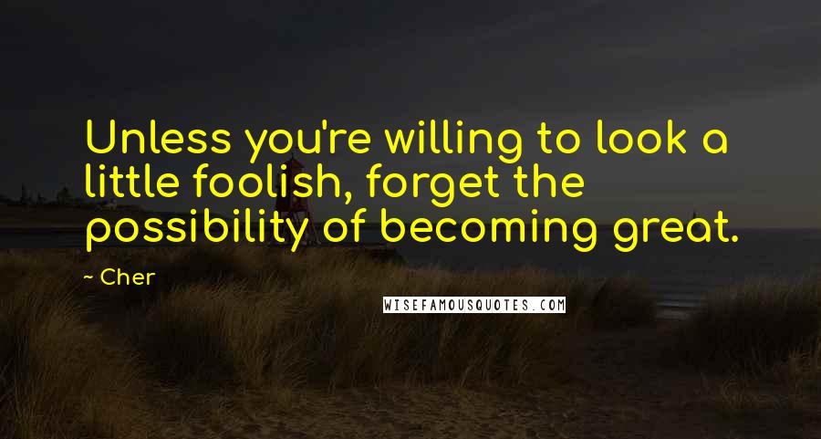 Cher Quotes: Unless you're willing to look a little foolish, forget the possibility of becoming great.