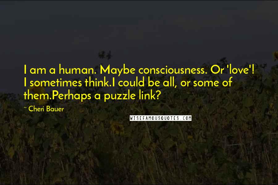 Cheri Bauer Quotes: I am a human. Maybe consciousness. Or 'love'! I sometimes think.I could be all, or some of them.Perhaps a puzzle link?