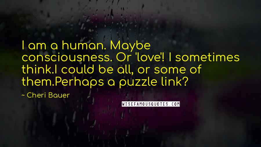 Cheri Bauer Quotes: I am a human. Maybe consciousness. Or 'love'! I sometimes think.I could be all, or some of them.Perhaps a puzzle link?