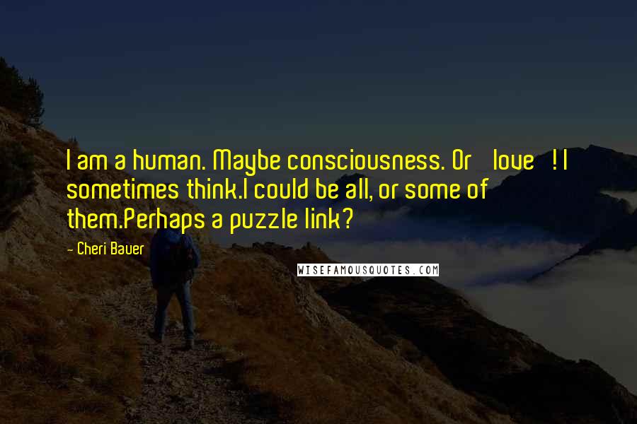 Cheri Bauer Quotes: I am a human. Maybe consciousness. Or 'love'! I sometimes think.I could be all, or some of them.Perhaps a puzzle link?